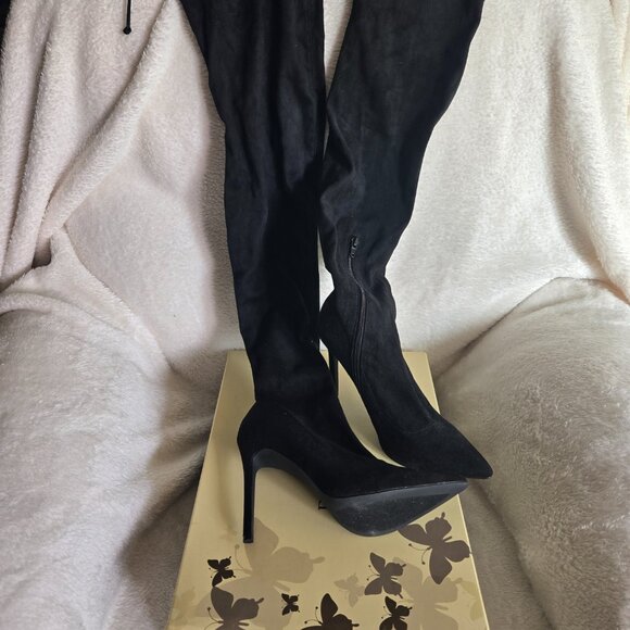 Black Suede Thigh High Boots - Picture 5 of 5